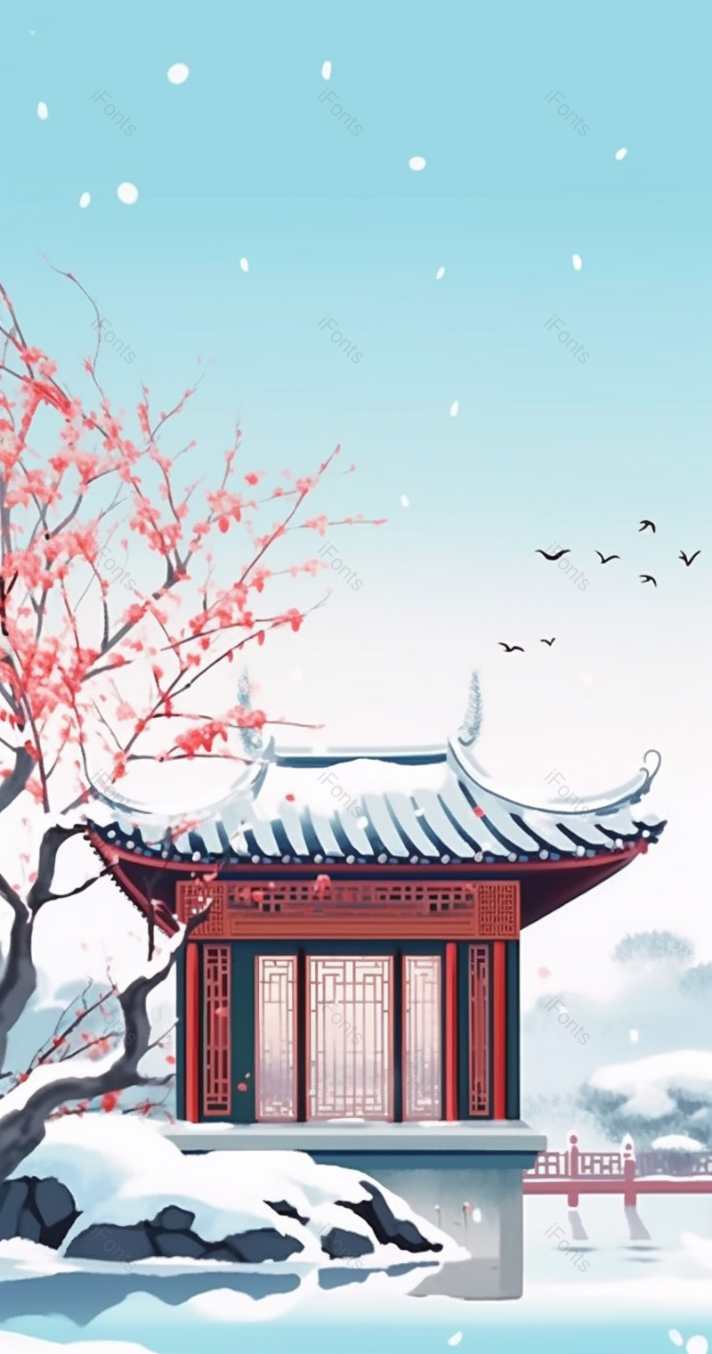 冬季古建筑梅花风景插画,插画/手绘图,插画/手绘图库,插画/手绘图下载,插画/手绘